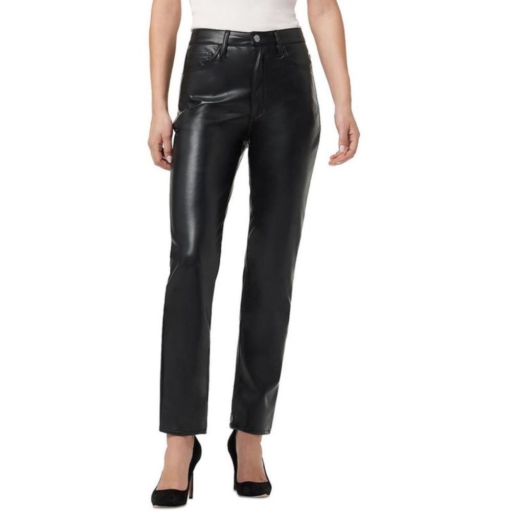 Joe's Womens Black Faux Leather High Rise Straight Leg Ankle Jeans